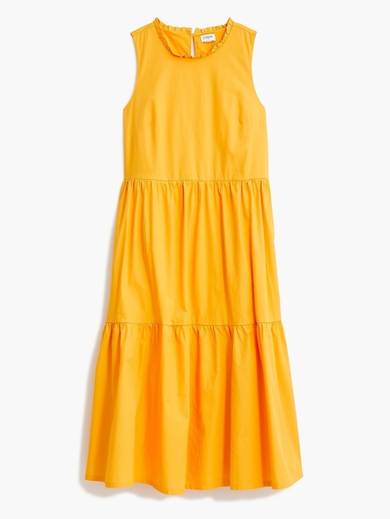 J. Crew Dresses & Skirts - J Crew Tiered Midi Dress Saffron Orange Pockets Cotton Size 12 Boho Cottage
